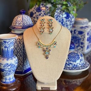 Blue and green statement with earrings